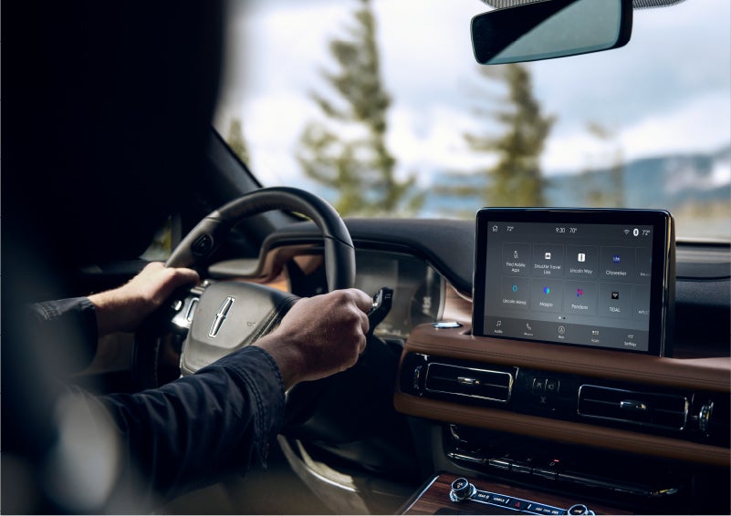 The Lincoln+Alexa app screen is displayed in the center screen of a 2023 Lincoln Aviator® Grand Touring SUV | Beach Lincoln in Myrtle Beach SC