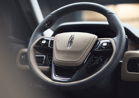 The intuitively placed controls of the steering wheel on a 2024 Lincoln Aviator® SUV | Beach Lincoln in Myrtle Beach SC
