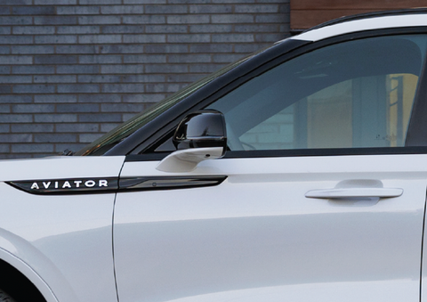 The driver’s door of a white 2025 Lincoln Aviator® SUV is showcased. | Beach Lincoln in Myrtle Beach SC