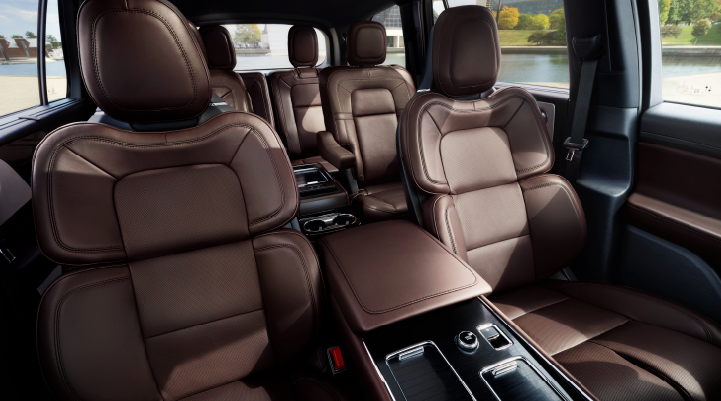 The cabin of the 2025 Lincoln Aviator® SUV is shown with black and brown accents. | Beach Lincoln in Myrtle Beach SC