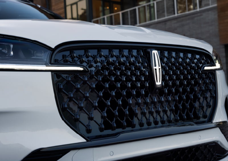 The front grille of a 2026 Lincoln Aviator® SUV is shown. | Beach Lincoln in Myrtle Beach SC