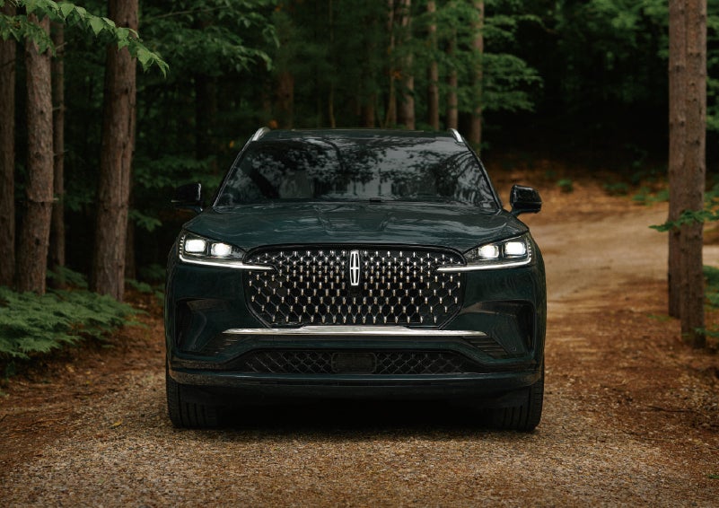 The front grille of a 2027 Lincoln Aviator® Black Label™ SUV is shown. | Beach Lincoln in Myrtle Beach SC